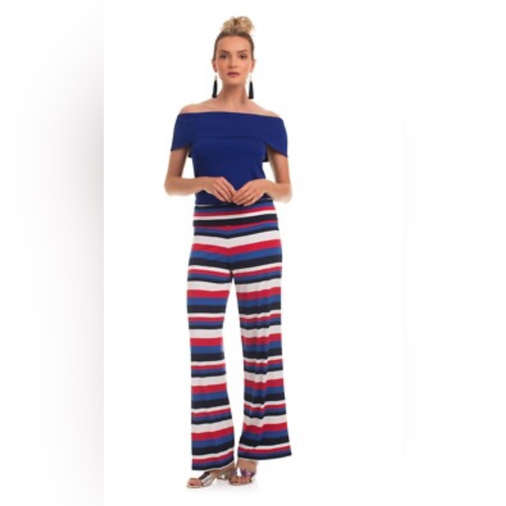 Trina Turk | Blue and Red Wide Leg fold over pants | Sz M | NWT